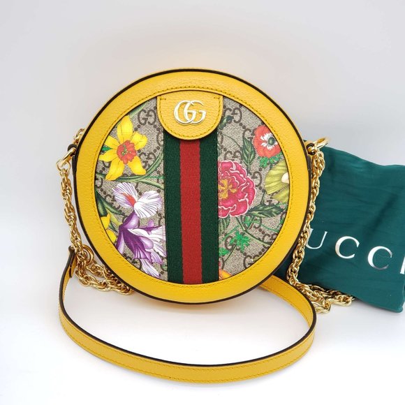 100% Authentic Gucci Ophidia GG Flora Round Mini Shoulder Bag
